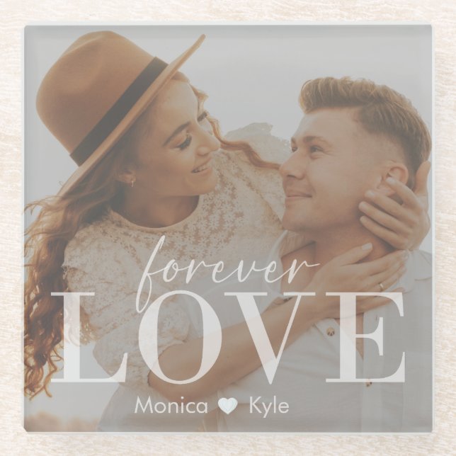 Elegent Modern Forever Love Couple Foto Untersetze Glasuntersetzer (Vorderseite)