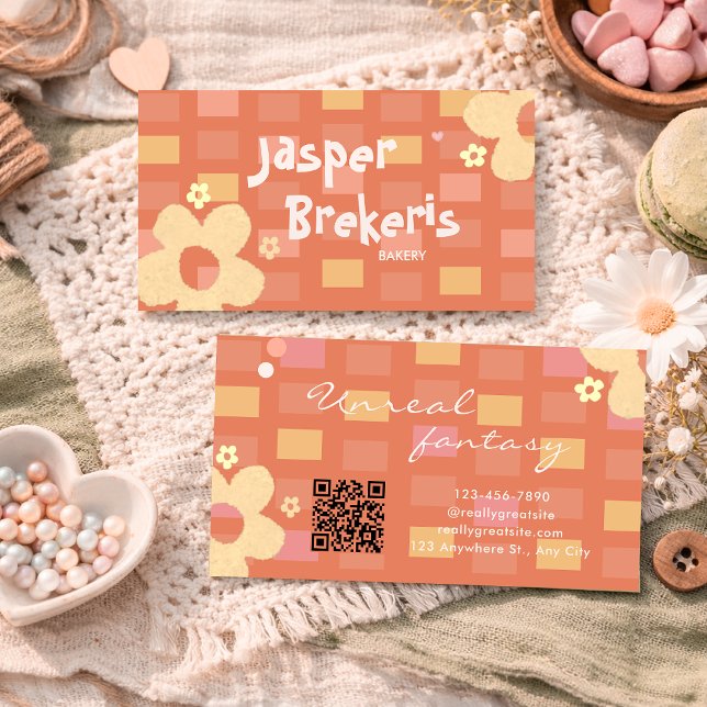 Elegent Retro Chic Orange Daisy Cute  Visitenkarte (Von Creator hochgeladen)