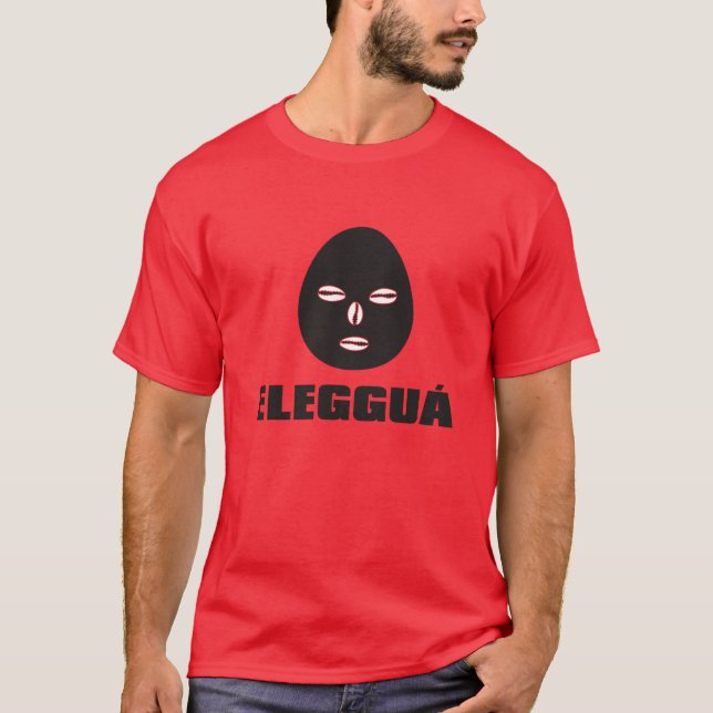 Eleggua Gesicht und Name. T-Shirt (Vorderseite)