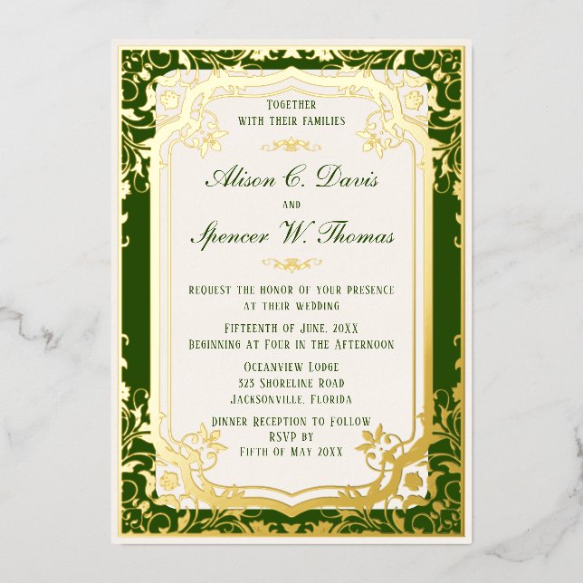 Elegrant Green Wedding Folieneinladung (Vorderseite)