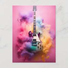 Elektische Gitarre in bunter Farbwolke Postkarte
