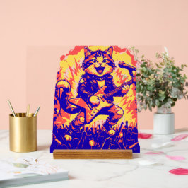 Elektrifizierende Rockstar-Katze spielt Gitarre Acrylschild