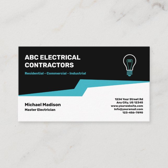 Elektriker | Elektrischer Unternehmer Visitenkarte (Vorderseite)