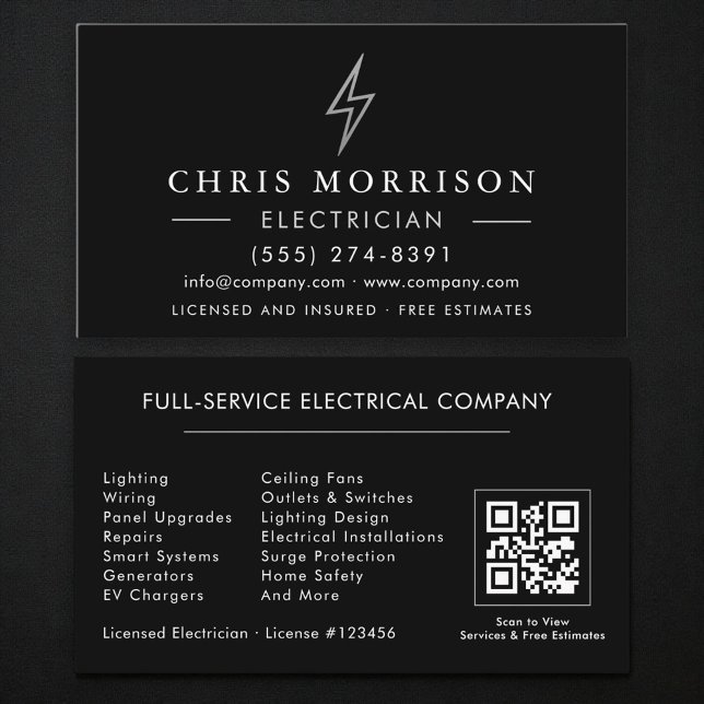 Elektriker QR-Code Schwarz Silber Visitenkarte (Von Creator hochgeladen)