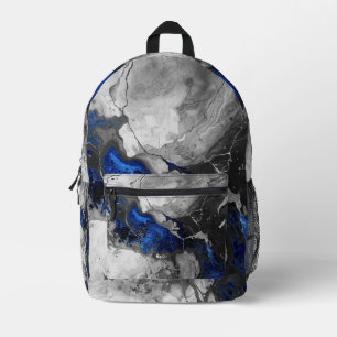 Elektrisch Blau, Schwarz und Grau Marmormuster Bedruckter Rucksack