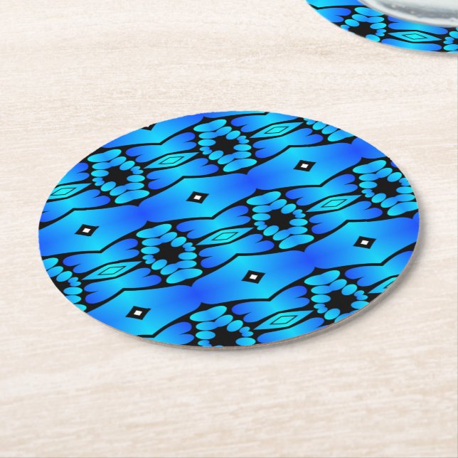 Elektrisch blaue Aqua, schwarz geometrische Küche Runder Pappuntersetzer (Angewinkelt)