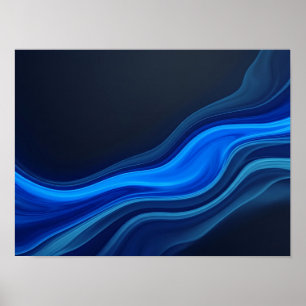 Elektrisch blaue fließende Wellen abstrakt Poster