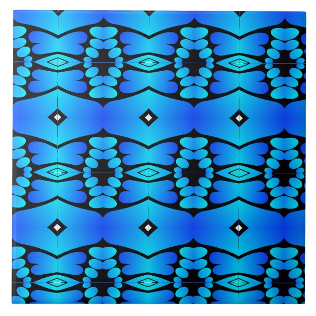 Elektrisch blaues Aqua, schwarz geometrisches Küch Fliese (Vorderseite)