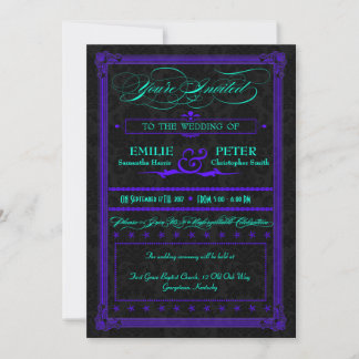 Elektrische Aquamarine und Lila Poster-Hochzeit Einladung