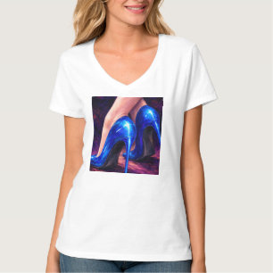 Elektrische Blaue High Heels Mode Abstrakte Malere T-Shirt
