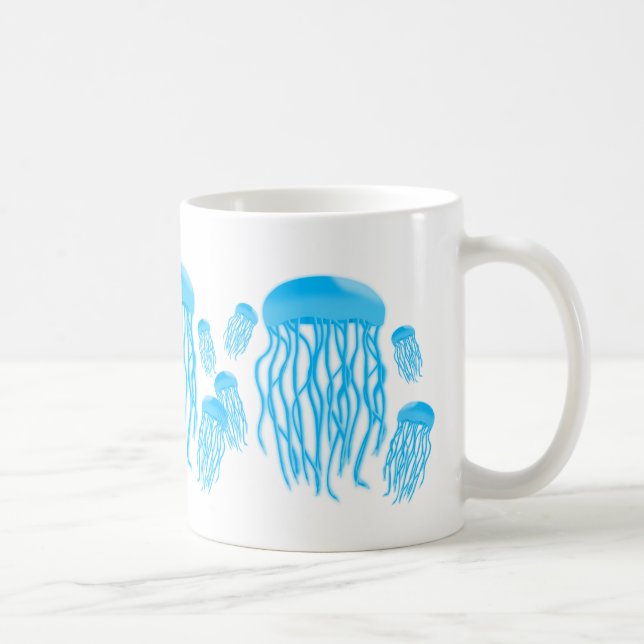 Elektrische blaue Quallen-Neonfamilie Kaffeetasse (Rechts)