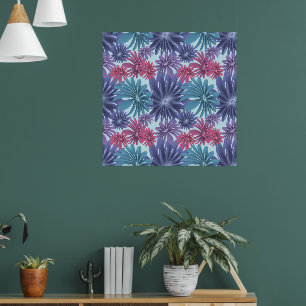 Elektrische Blüte: Glänzendes Blau und Rosa floral Poster