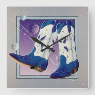 Elektrische Dia-Western-Cowboystiefel WAND-UHR Quadratische Wanduhr