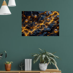 Elektrische Energie Abstrakt mit goldenem Blitz Poster