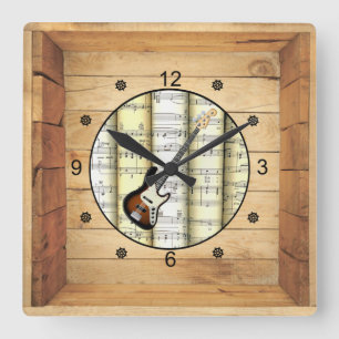 Elektrische Gitarre ~ 3 Dimensionen ~ Folk Art Box Quadratische Wanduhr
