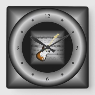 Elektrische Gitarre ~ 3D Sheet Music ~ Kissen Silb Quadratische Wanduhr