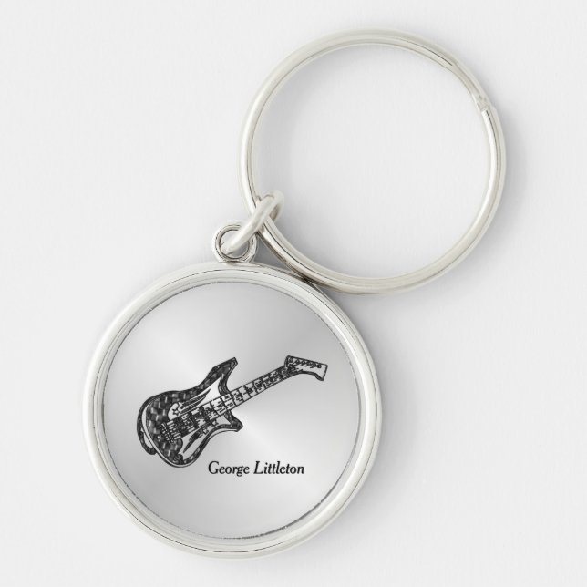 Elektrische Gitarre auf Silver Personal Schlüsselanhänger (Vorne)