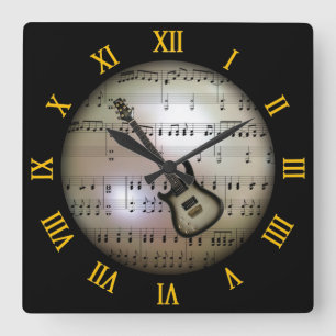 Elektrische Gitarre~Background "The Musical Planet Quadratische Wanduhr