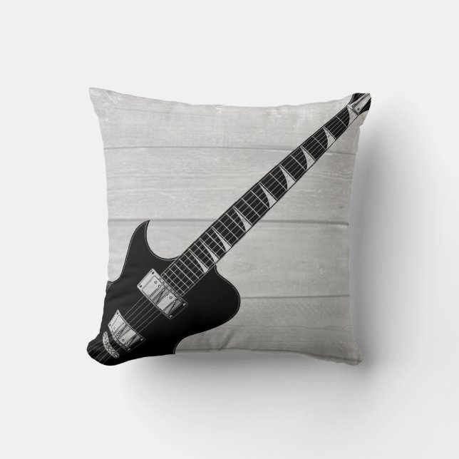 Elektrische Gitarre Grau Wood Pop Kunst Kissen (Vorderseite)