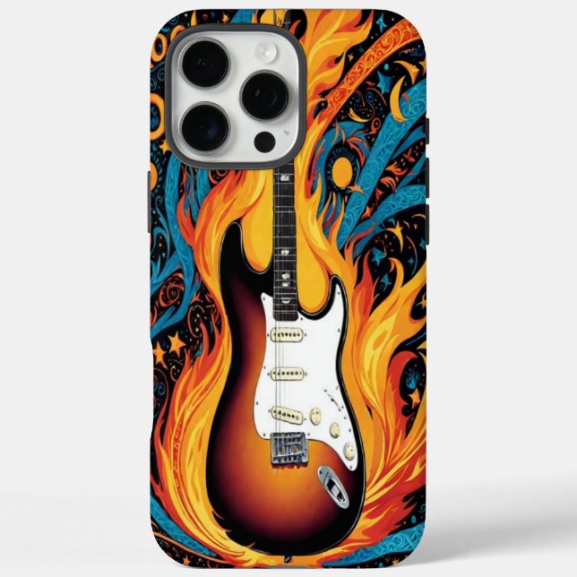 Elektrische Gitarre in Flammen iPhone 16 Pro Max Hülle (Rückseite)