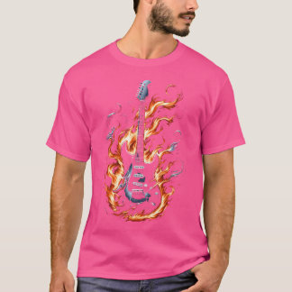 Elektrische Gitarre mit Flammen T-Shirt