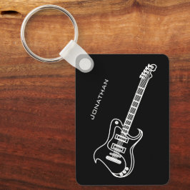 Elektrische Gitarre Moderne Minimal Schwarz Person Schlüsselanhänger