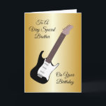 Elektrische Gitarre Personalisiert Brother Geburts Karte<br><div class="desc">Grußkarte schwarz E-Gitarre Bruder Geburtstagskarte. Passen Sie diese Geburtstagskarte mit jedem beliebigen Text an und lassen Sie sie dann ausdrucken und an Sie senden oder laden Sie sie sofort auf Ihr Mobiltelefon herunter. Wenn Sie Hilfe bei der Anpassung benötigen, kontaktieren Sie uns über den Link auf dieser Seite. Gitarrendesign personalisierter...</div>