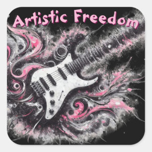 Elektrische Gitarre Pink Black Music Art Gitarren Quadratischer Aufkleber
