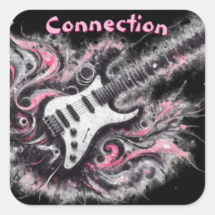Elektrische Gitarre Pink Black Music Art Gitarren Quadratischer Aufkleber