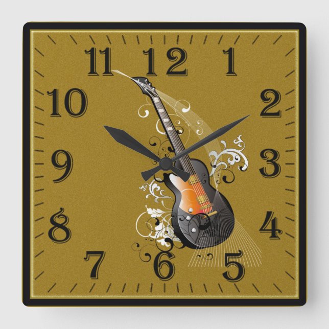 Elektrische Gitarre Quadratische Wanduhr (Vorderseite)