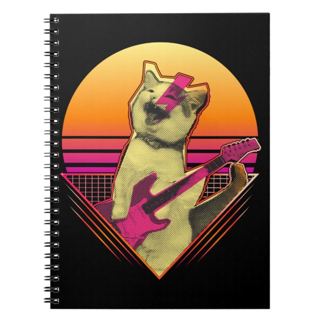 Elektrische Gitarre spielt Cat Meow 80er 90s Vapor Notizblock (Vorderseite)