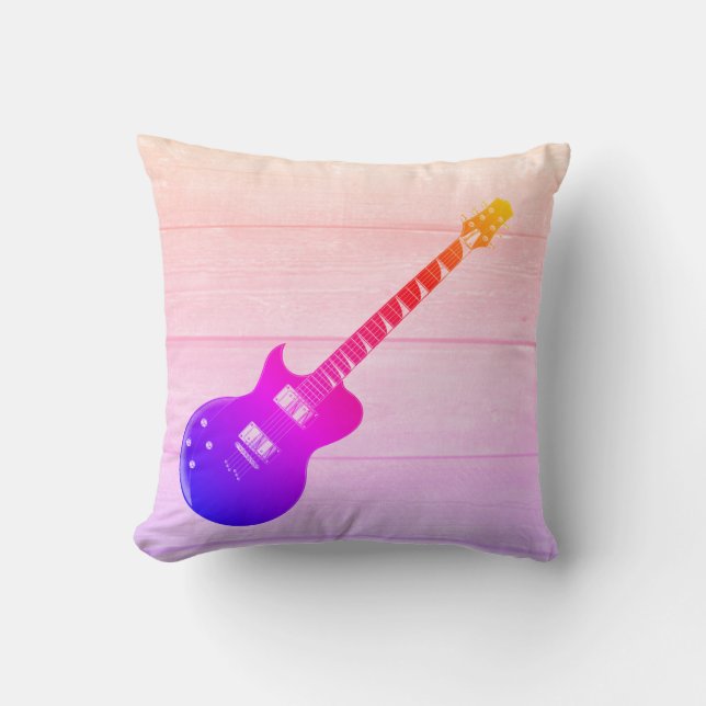 Elektrische Gitarre und Holz Pop Kunst Kissen (Vorderseite)