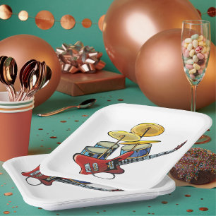 Elektrische Gitarre und Trommeln Pappteller