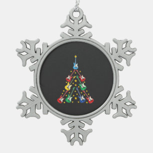 Elektrische Gitarre Weihnachtsbaum Musikliebhaber Schneeflocken Zinn-Ornament