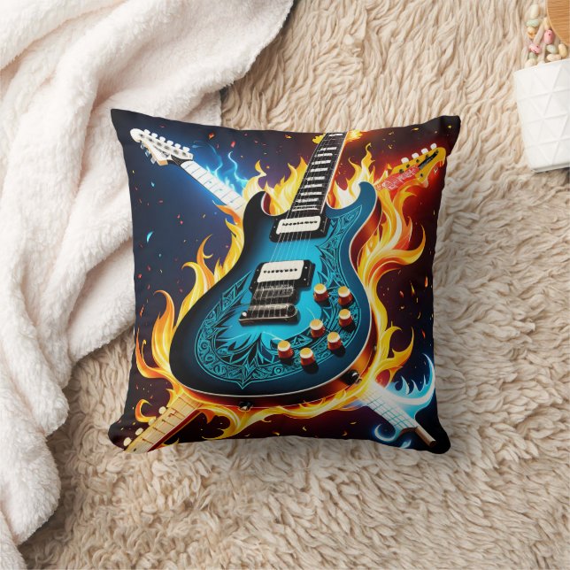 Elektrische Gitarren in einer feurigen musikalisch Kissen (Decke)