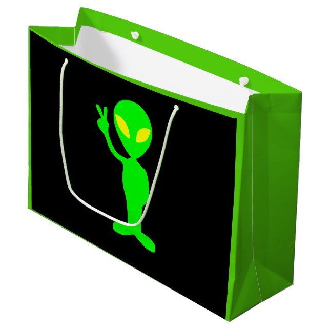 Elektrische grüne u. schwarze große geschenktüte (Vorderseite Schrägansicht)