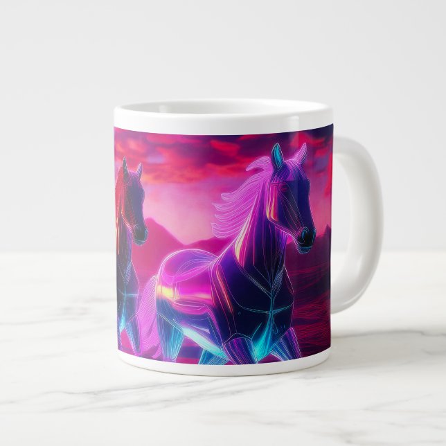 Elektrische Herde - Synthwave Pferde Jumbo-Tasse (Vorderseite Rechts)
