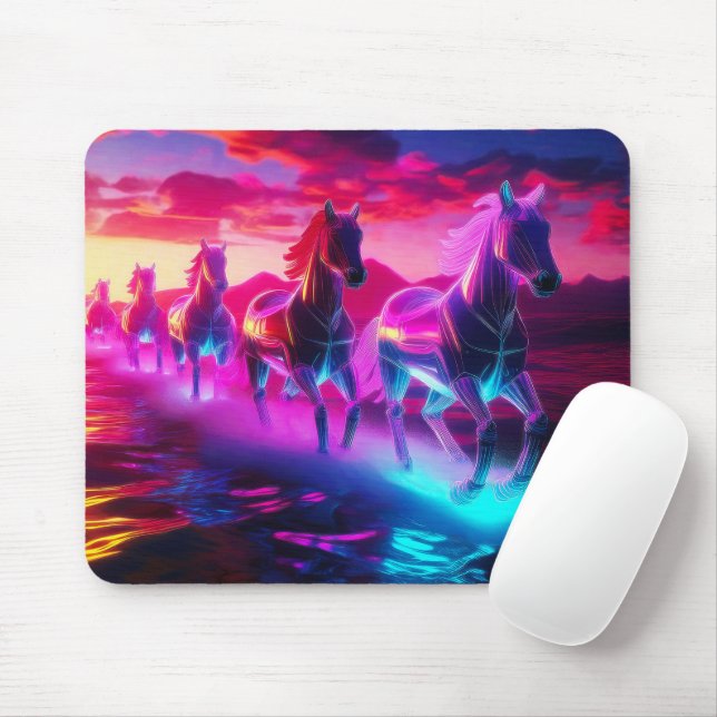 Elektrische Herde - Synthwave Pferde Mousepad (Mit Mouse)