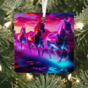 Elektrische Herde - Synthwave Pferde Ornament Aus Metall
