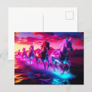 Elektrische Herde - Synthwave Pferde Postkarte
