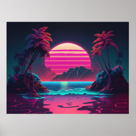 Elektrische Insel: Synthwave Vibes im Paradies Poster