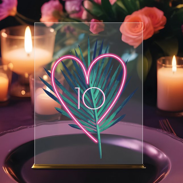 Elektrische Liebe Neon Pink Heart & Tropical Palm  Acrylschild (Electric Love Neon Pink Heart & Tropical Palm Leaf Acrylic Sign)