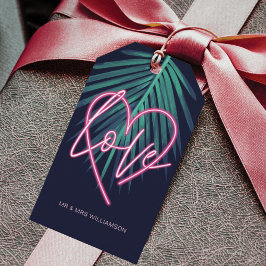 Elektrische Liebe Neon Pink Heart & Tropical Palm  Geschenkanhänger