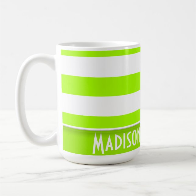 Elektrische Limone grüne Streifen; Personalisiert Kaffeetasse (Links)