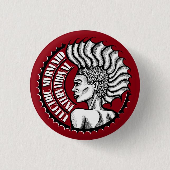 Elektrische Meerjungfrau-internationaler roter Button (Vorderseite)