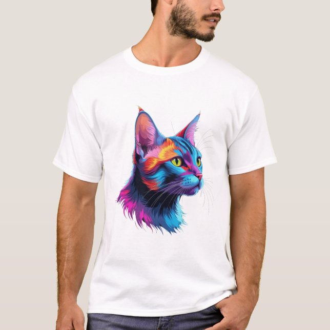 Elektrische Neonenkatze - Künstlerisches farbiges  T-Shirt (Vorderseite)