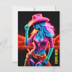 Elektrische Neonfarm Mädchen in rosa Hut unter Nac Postkarte