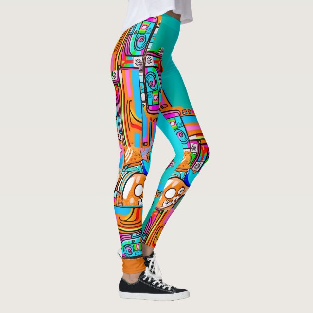 Elektrische Orangen- und Türkisträume — Abstrakter Leggings (Rechts)