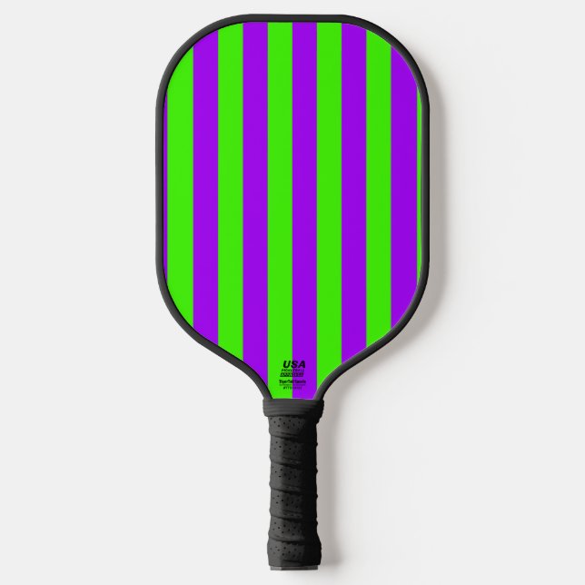 Elektrische Psychedelik Lila und Harlequin Green Pickleball Schläger (Vorderseite)