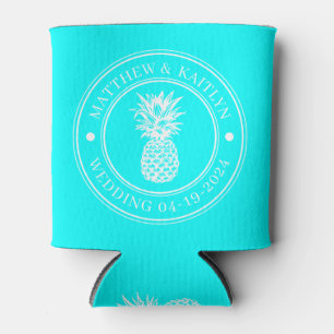 Elektrische Retro-Cyan-Ananas-Hochzeitswappen & Na Dosenkühler